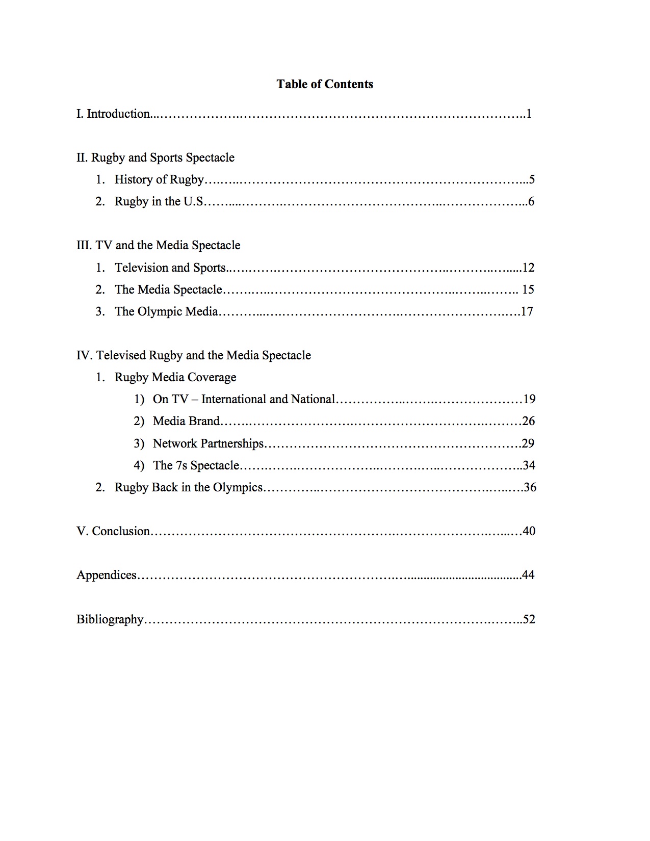 Essay table of contents